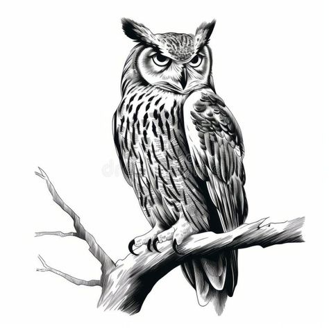 Tattoo Owl Stock Illustrations – 9,403 Tattoo Owl Stock Illustrations, Vectors & Clipart - Dreamstime - Page 5 Owl On A Branch Drawing, Owl On Branch Tattoo, Screech Owl Drawing, Owl Tattoo Stencil, Realistic Owl Tattoo, Infinity Tattoo With Feather, Tattoo Owl, Owl Skull, Branch Drawing