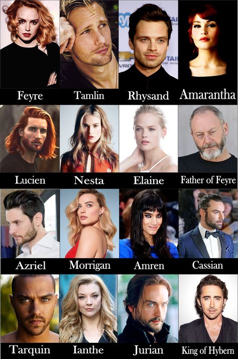 Here's my fancast for #ACOTAR and the following movies: Daisey Ridley as Feyre. Alexander Skarsgard as Tamlin. Sebastian Stan as Rhysand. Gemma Arterton as Amarantha. Tom Busson as Lucien. Lily James as Nesta. Grabriella Wilde as Elaine. Liam Cunningham as the Father of the Archeron sisters. Ben Barnes as Azriel. Margot Robbie as Mor. Sofia Boutella as Amren. Aidan Turner as Cassian. Jesse Williams as Tarquin. Natalie Dormer as Ianthe. Tom Mison as Jurian. Lee Pace as the King of Hybern. Feyre Tamlin Wedding, King Of Hybern, Tom Busson, Luke Baines, Acotar Fancast, Archeron Sisters, The Court Of Dreams, Liam Cunningham, Lara Pulver