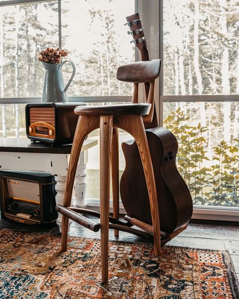 Home Guitar Chair, Wood Guitar Stand, Wooden Guitar Stand, Guitar Wall Hanger, Guitar Room, Kursi Bar, Guitar Stands, Lower Back Support, Guitar Hanger