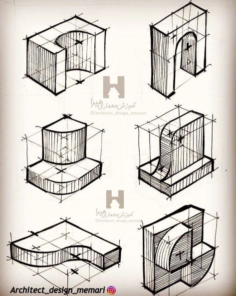 Construction Drawings Art, Isometric Drawing Architecture, 3d Perspective Drawing, Concept Architecture Ideas Sketch, Perspective Sketches, Industrial Drawing, Industrial Sketch, Sketch Perspective, Isometric Sketch