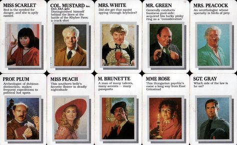 Cluedo Characters Costumes, Clue Game Characters, Cluedo Characters, Clue Play, Cluedo Party, Clue Characters, Clue Costume, Mystery Board Games, Clue Game