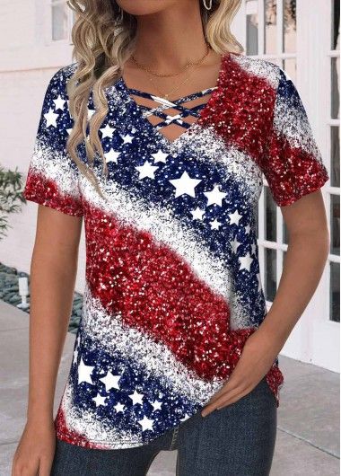 Cross Flag, White Lace Shorts, Trendy Swimsuits, Boutique Style Outfits, Trendy Tops For Women, 4th Of July Outfits, Plaid Tops, Short Sleeve T Shirt, Plus Size Swimwear