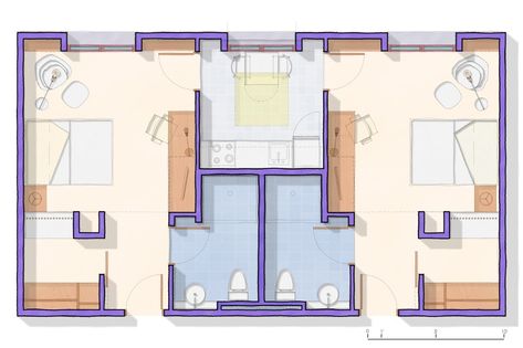 Elderly Apartment Design, Stanford University Dorms, Student Housing Plan, Dorm Planning, A Frame Cabin Plans, University Housing, Dormitory Room, Hostels Design, Hostel Room