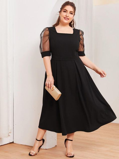 Dress Big Size Party, Big Size Dress Casual, Mesh Sleeve Dress, Plus Size Dresses For Party, Big Size Dress, Frock For Women, Plus Size Party Dresses, Drawstring Dresses, Plus Size Fashion For Women