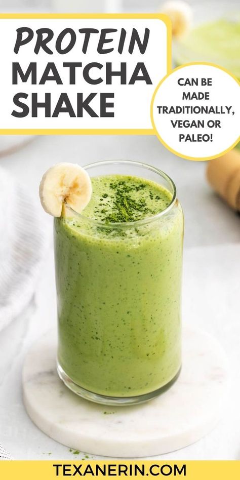 Matcha Protein Shake - Texanerin Baking Matcha Shake Recipe, Matcha Protein Shake, Protein Matcha, Matcha Shake, Matcha Green Tea Smoothie, Vanilla Protein Shakes, Protein Shake Smoothie, Matcha Smoothie, Protein Smoothie Recipes