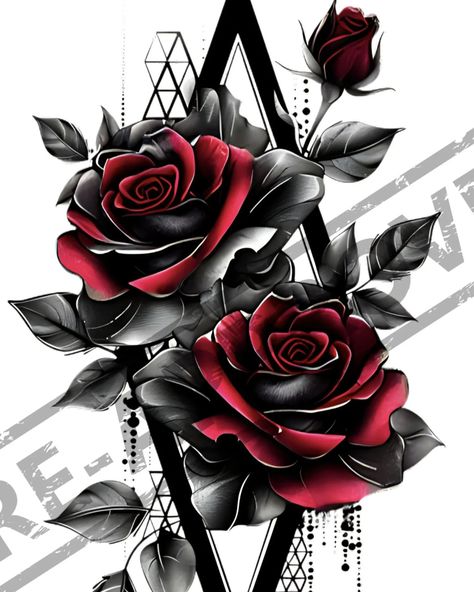 Roses Tattoo Template Digital Download LINK ON BIO Black And Red Rose Tattoo, Black Rose Tattoo Coverup, Rose Face Tattoo, Dark Roses Tattoo, Animal Stencil Art, Blue Rose Tattoos, Dark Red Roses, Instagram Roses, Red Rose Tattoo