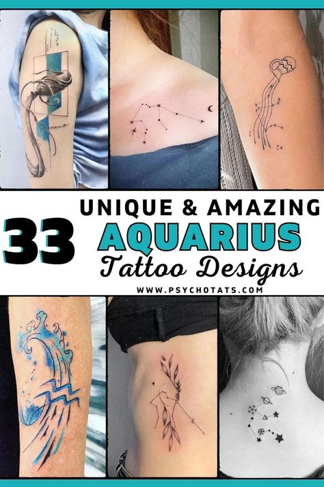 Aquarius Tattoo Aquarius Arm Tattoos For Women, January Aquarius Tattoo, Aquarius Tattoo For Daughter, Aquarius Tattoo For Women Zodiac, Horoscope Tattoos Aquarius, Feminine Aquarius Tattoos, Tattoo Ideas Female First Tattoo, Aquarius Spine Tattoos For Women, Matching Aquarius Tattoos