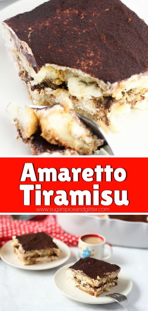 A classic no bake dessert that is sure to impress, this authentic Amaretto Tiramisu is an Italian classic that your guests will love Amaretto Tiramisu, Desserts To Share, Desserts For Parties, Refrigerator Cake, Classic Tiramisu, Easy Tiramisu Recipe, Italian Restaurants, Bite Size Desserts, Tiramisu Recipe