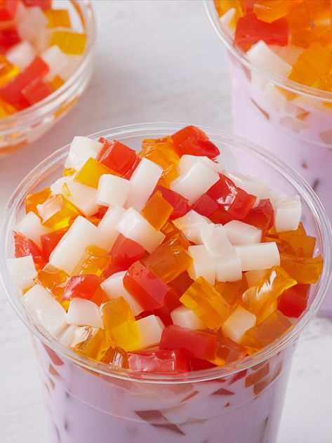 Boba Jelly, Frozen Yogurt Toppings, Lychee Jelly, Batman Statue, Jelly Crystals, Fruit Juice Recipes, Coffee Jelly, Rainbow Jelly, Tea Supplies