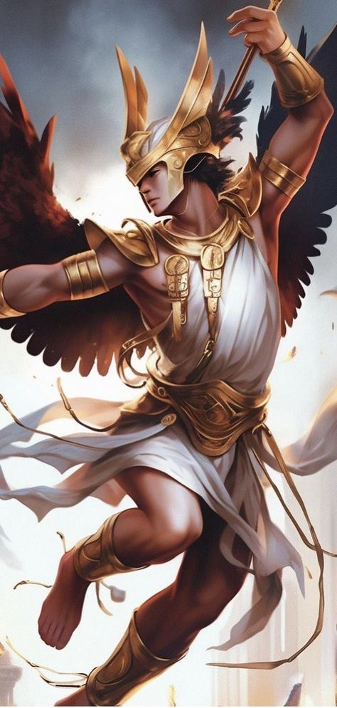 Hermes Greek God Art, Ares Greek God Art, Greek God Art, Hermes Costume, Hermes And Apollo, God Apollo, Male Angel, Greek Myth, Heaven Art