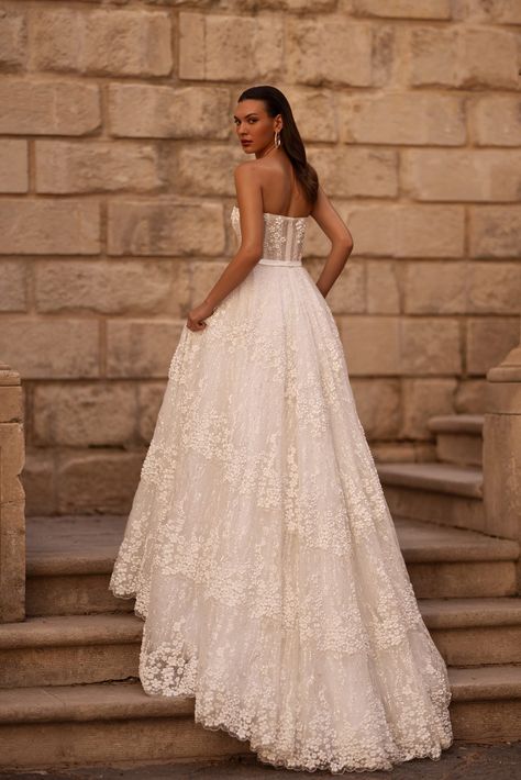 Exquisite Beauty: Delicate Flowers and Glittering Corset | Marelli Exclusive Wedding Gown Plus Size, Simple Satin Wedding Dress, Nontraditional Wedding Dress, Wedding Dresses High Low, Champagne Evening Dress, Fairy Wedding Dress, Timeless Wedding Dress, Gothic Wedding Dress, Exquisite Gowns