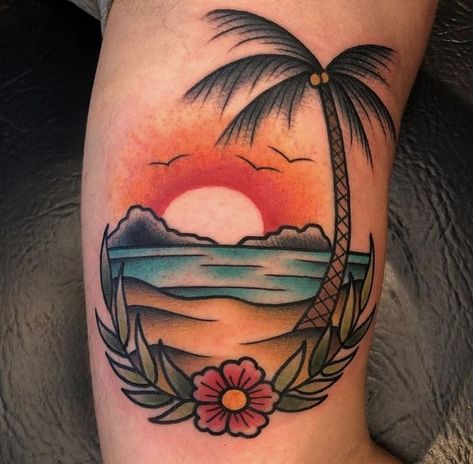 Sunset Tattoo Images. 108 Tattoo, Sunrise Tattoo, Knee Tattoos, Sunset Tattoo, American Traditional Tattoos, Traditional Tattoo Inspiration, Tattoos Meaning, Sunset Tattoos, Pink Tattoo