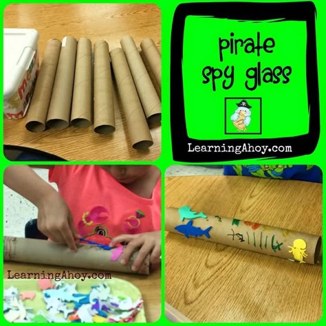 Pirates Of The Caribbean Activities, Pirate Spyglass Craft, Pirate Classroom Activities, Pirate Theme Crafts, Pirate Crafts Preschool, Pirate Activities Preschool, Pirate Vbs, Preschool Pirates, Pirate Craft