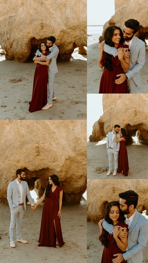 Red Dress Beach Engagement Photos, Indian Couple Photography Poses Beach, Casual Dress Couple Photoshoot, Red Dress Pre Wedding Shoot, Indian Couple Engagement Photoshoot, Best Pose For Couples, Outfit For Prewedding Shoot, Outfit For Pre Wedding Photoshoot, Same Dress Couple Pics