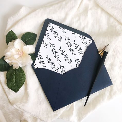 Offhand Flourishing, Navy Blue Envelope, Slam Book, Wedding Design Inspiration, Pretty Stationery, Blue Envelope, Floral Wedding Invitation Card, Simple Birthday Cards, Handmade Packaging