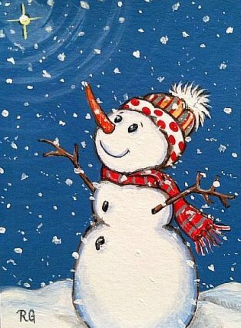 Snowmen Paintings On Canvas, Watercolor Snowmen, Snowmen Paintings, Christmas Window Painting, Diy Christmas Paintings, Christmas Canvas Art, Santa Art, Peppermint Christmas, Christmas Card Art