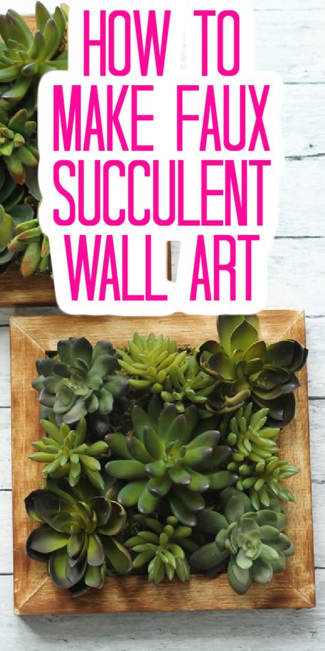 Grab some faux succulents and make this living wall art that is actually not alive at all! You will love how this looks in your home and the fact that you don't have to water it wt all as it is fake! #succulents #wallart #walldecor 3d Succulent Wall Art, Greenary Wall Art, Fake Succulents Decor Wall, Diy Succulent Wall Art, Faux Plant Wall Bathroom, Diy Faux Succulent Wall, Bathroom Living Wall, Diy Faux Living Wall, Succulent Frame Wall Hangings