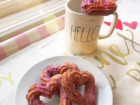 Homemade Heart Shaped Churros Heart Shaped Churros, Star Soup, Latina Lifestyle, Abuelita Hot Chocolate, Valentine's Desserts, Wedding Musts, Lemon Soup, Shape Ideas, Mexican Soup