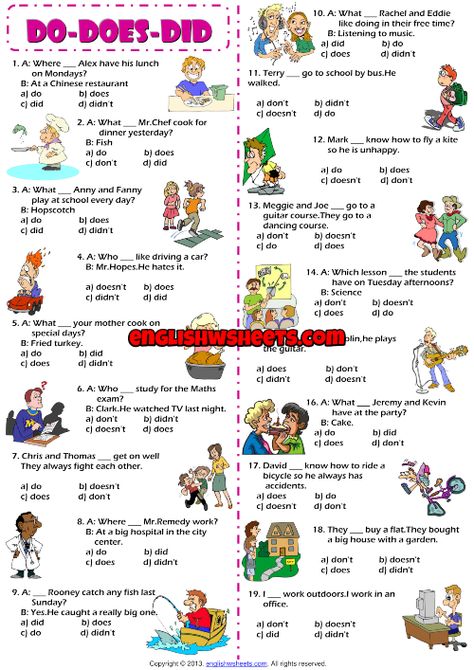 Auxiliary Verbs Do Does Did Multiple Choice ESL Exercise Do Does Worksheet, Spelling Bee Words, Auxiliary Verbs, English Conversation Learning, English Grammar Exercises, Cvc Words Kindergarten, Simple Past, Helping Verbs, Esl Teaching Resources