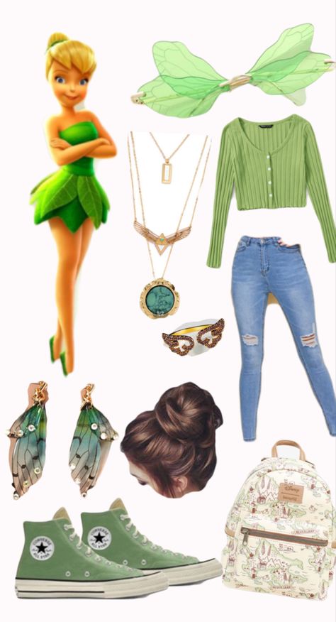 Stitch Disney Bounding, Peter Pan Bounding, Disney Bounding Tinkerbell, Disney Bound Animal Kingdom, Disney Princess Inspired Outfits Casual, Tinkerbell Outfit Ideas, Inspired Outfits Character, Peter Pan Disneybound, Disney Bonding