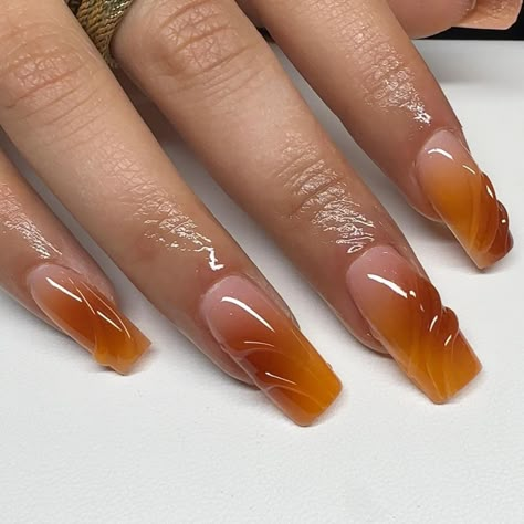 🍸 | Instagram Red Orange And Brown Nails, Orange And Brown Nail Designs, Amber Nails Design, Orange Fall Nails Acrylic, Brown And Orange Nails, Dark Orange Nails, Orange Nails Fall, Orange Nails Ideas, Nail Pics