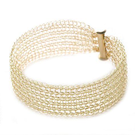 YooLa Narrow Crocheted Gold Cuff Bracelet ($115) ❤ liked on Polyvore Knitted Jewelry, Handmade Wedding Jewellery, Gold Cuff Bracelet, Knit Jewelry, Wire Crochet, Egyptian Jewelry, The Tube, Crafts To Make And Sell, Gold Bracelet Cuff