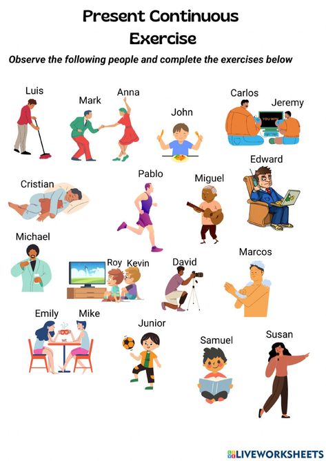 Exercise For Beginners, Present Progressive, Present Continuous, Printable Flash Cards, English Class, Presents For Friends, Interactive Activities, School Subjects, Video Lessons