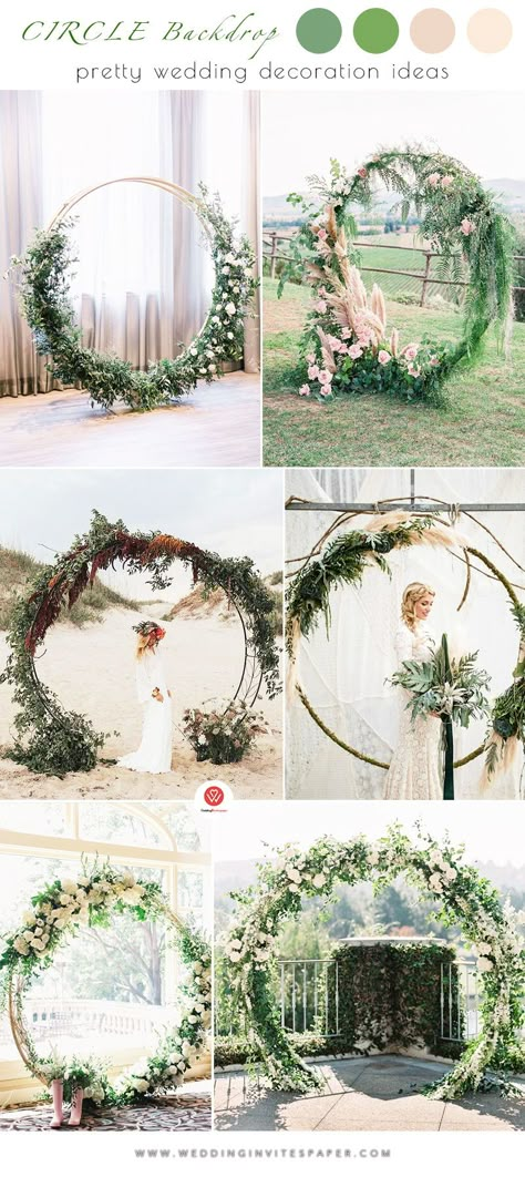 circle backdrop, wedding arch, floral and greenery wedding decorations,  spring weddings, summer weddings, elegant wedding theme, 2020 weddings Diy Wedding Arch, Elegant Wedding Themes, Wedding Alters, Greenery Wedding Decor, Wedding Arch Rustic, Arch Decoration, Arch Decoration Wedding, Wedding Backdrops, Wedding Arches