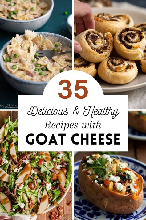 Goat cheese is creamy, and tangy and adds a level of flavor to any recipe, from appetizers to main courses to sides. In this collection, 35 delicious and healthy-ish recipes with goat cheese as the star ingredient. Sides With Goat Cheese, Best Goat Cheese Recipes, Healthy Recipes With Goat Cheese, Dishes With Goat Cheese, Mediterranean Goat Cheese Recipes, Dinner Ideas With Goat Cheese, Recipe With Goat Cheese Dinners, Low Calorie Goat Cheese Recipes, Goat Cheese Snacks Healthy