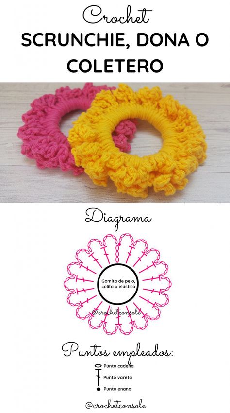 Scrunchie, coletero o dona tejido a crochet - Crochet con Sole Crochet Hair Bows, Crochet Scrunchie, Crochet Bow, Crochet Hair Clips, Scrunchies Diy, Crochet Jewelry Patterns, Crochet Bows, Mode Crochet, Crochet Headband Pattern