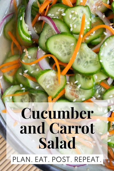 This sweet and sour Cucumber and Carrot Salad is a quick and easy side dish for Asian mains or a refreshing addition to fried chicken. Sweet And Sour Cucumber Salad, Sour Cucumber Salad, Cucumber Carrot Salad, Vegetable Prep, Persian Cucumber, Asian Salad, Easy Side Dish, Cucumber Recipes, Carrot Salad