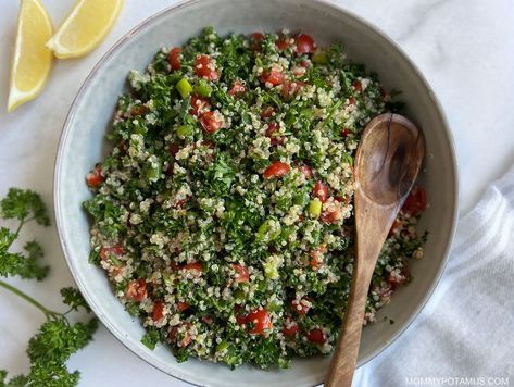 Gluten-Free Tabbouleh Recipe With Quinoa Salads No Lettuce, Recipe With Quinoa, Salads Quinoa, Roasted Olives, Tabbouleh Recipe, Gluten Free Flatbread, Food Rocks, Quinoa Tabbouleh, Veggie Recipe