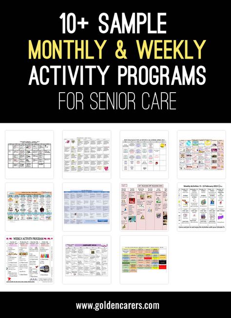 Sample monthly and weekly activity calendars for activity coordinators working in nursing homes. I know from experience that when i first started at a rest home I was thrown in the deep end, and I just thought by sharing this it may help out a newbie to develop their activities program. This is a wonderful resource to help you plan ahead. Thanks to everyone who has shared their calendar. Activities For Elderly In Nursing Home Free Printable, Activity Calendar For Seniors, Activities For Nursing Home Residents, Activities Coordinator, Activity Schedule, Assisted Living Activities, Senior Citizen Activities, Memory Care Activities, Senior Living Activities