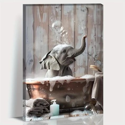 Elephant Wall Art Cute Elephant Pictures Wall Decor Bathroom - Temu Cute Elephant Pictures, Bathtub Painting, Bathtub Pictures, Framed Artwork Wall, Elephant Pictures, Elephant Canvas, Elephant Wall Art, Pictures Wall, Elephant Painting