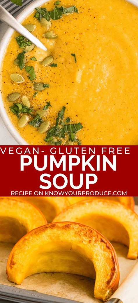 Vegan Pumpkin Soup Recipe, Roasted Pumpkin Soup Recipe, Roasted Pumpkin Recipes, Creamy Pumpkin Soup Recipe, Pumpkin Soup Recipe Easy, Fresh Pumpkin Recipes, Pumpkin Soup Healthy, Spicy Pumpkin Soup, Roasted Vegetable Soup