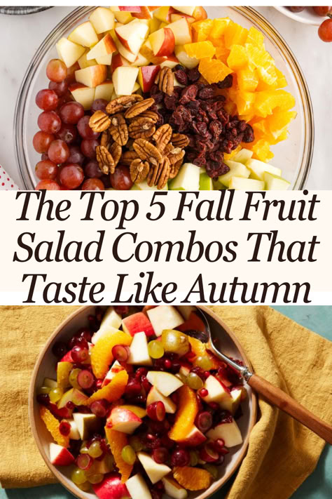 The Top 5 Fall Fruit Salad Combos That Taste Like Autumn in a Bowl Autumn Fruit Salad, Fall Fruit Salad Recipes, Pear Fruit Salad, Fall Fruit Salad, Salad Combos, Thanksgiving Fruit Salad, Salad Combinations, Daniels Fast, Thanksgiving Fruit