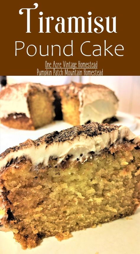 Tiramisu Pound Cake ⋆ One Acre Vintage & Pumpkin Patch Mtn. Cinnamon Roll Pound Cake, Buttery Pound Cake, Butter Pound Cake, Tiramisu Dessert, Chocolate Pictures, Cake Mug, Vintage Pumpkin, Tiramisu Cake, Tiramisu Recipe