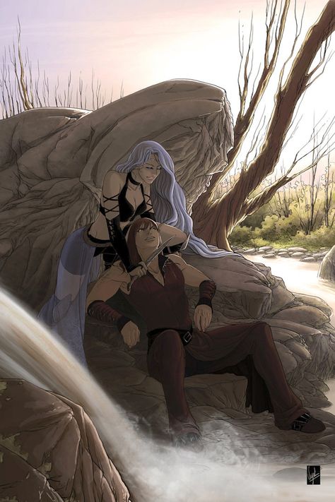 Ilithye and Nazalian by Vyrhelle-VyrL.deviantart.com on @DeviantArt Holding Knife To Throat, Character Couples, Holding Knife, Fantasy Couples, Magic Stones, Couple Romance, Small Waterfall, Fantasy Male, Character Design Male