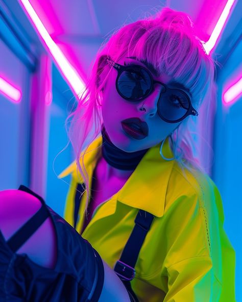 Domed City, Disfraces Ideas, Lighting References, Neon Girl, Cyberpunk Aesthetic, Neon Fashion, Reference Poses, Rave Outfits, Fantasy Artwork