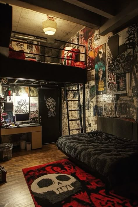 Grunge Punk Room, Emo Room Ideas, Emo Room Decor, Emo Bedroom, Emo Room, Punk Room, Cool Room Decor, Dream Bedroom Inspiration, Dorm Room Designs