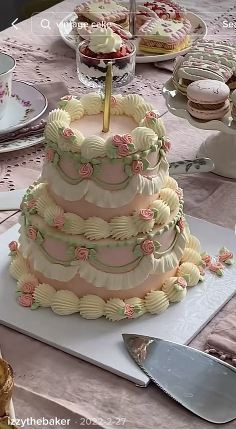 2 Tier Cake Aesthetic, 3 Tier Birthday Cake Ideas, Vintage 2 Tier Cake, Vintage Two Tier Cake, Vintage Cake 2 Tier, Dual Cake Design, 3 Layer Cake Design, Two Tier Vintage Cake, 3 Tier Cake Designs