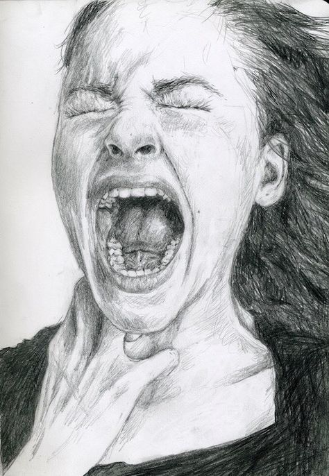 Woman Screaming Art, How To Draw Someone Screaming, Drawing Of Someone Screaming, Woman Screaming Reference, Woman Screaming Drawing, Undressed Woman Sketch, Scared Person Reference, Screaming Woman Drawing, Girl Screaming Drawing