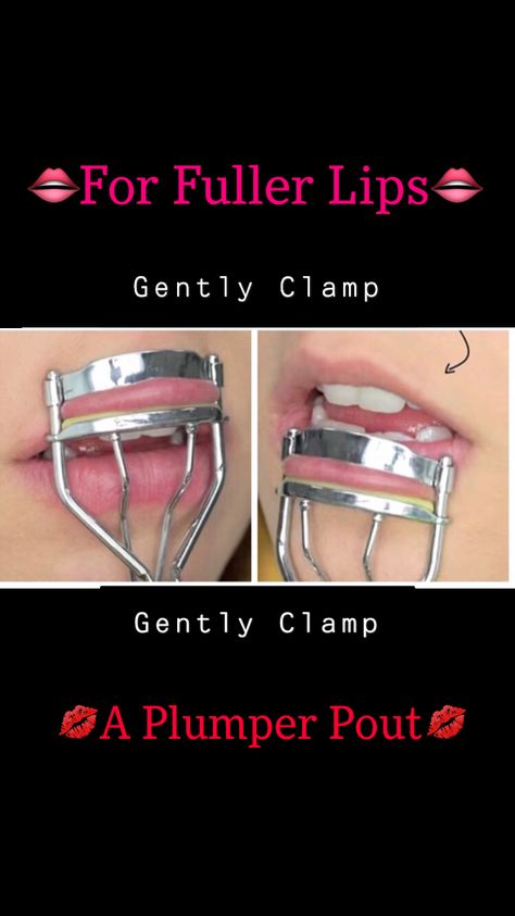 Use an eyelash curler, gently clamp on top lip, then bottom lip to get A Plumper Pout💋 Shaper Tools, Eyelash Curlers, Bottom Lip, Eyelash Curler, Lip Plumper, All Things Beauty, Eyelashes, Lips, Makeup