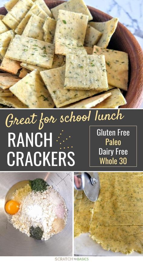 Ranch Crackers Recipe, Flavored Crackers, Ranch Crackers, Homemade Crackers Recipe, Using Almond Flour, Baked Snacks, Cracker Recipe, Savoury Crackers, Healthy Crackers