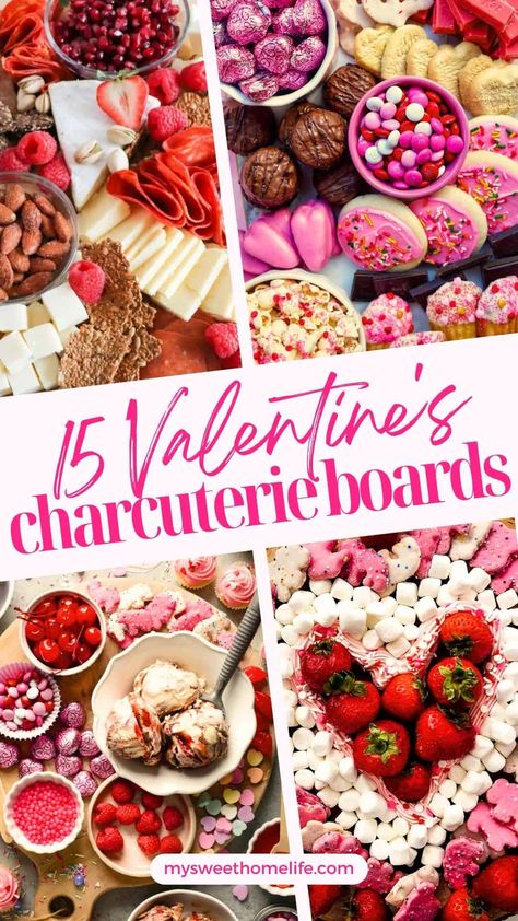 Do you believe in love at first bite? You will after checking out these Valentine's charcuterie boards! With 15 to choose from, these Valentine charcuterie boards cover those who love savory and those who love sweet. They're perfect for couples or for families and are so simple and easy to make. Valentines Day Dessert Board, Valentine Dessert Charcuterie Board, Heart Charcuterie Board Ideas, Charcuterie Board Valentine’s Day, Charcuterie Board Ideas Valentines Day, Heart Shaped Charcuterie Board, Romantic Charcuterie Board For Two, Valentines Dessert Board, Valentines Potluck