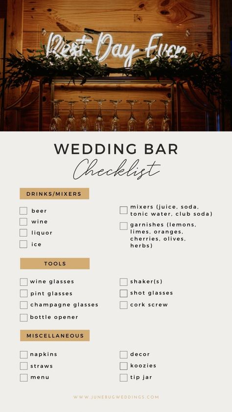 Make Your Own Drink Bar Wedding, Wedding Bar Table Ideas, Bar Set Up For Wedding Receptions, Wedding Open Bar Checklist, Diy Bar At Wedding, Open Bar Wedding Set Up, Bar Wedding Decorations, Diy Cocktail Bar Wedding, Mixers For Wedding Bar