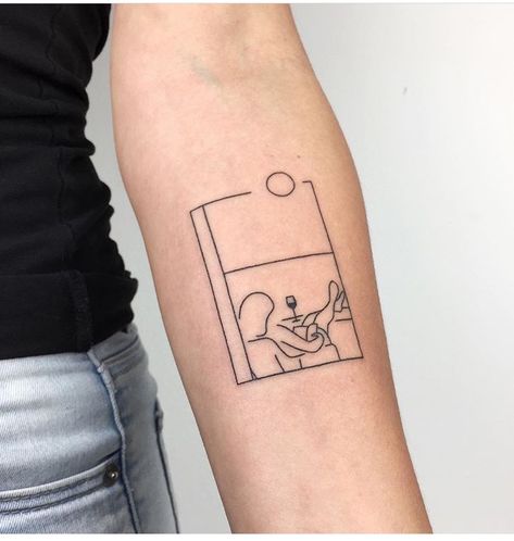 Framed Minimalist Tattoo, Tattoo In A Rectangle, Tattoo In Rectangle, Scorpion Tattoo Red, Arm Tattoo Linework, Small Indie Tattoos, Vhs Tape Tattoo, Rectangular Tattoo Ideas, Window Tattoo Simple