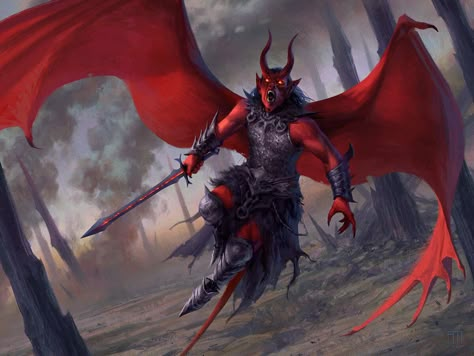 Devil Art, Red Demon, Dnd Portraits, Magic: The Gathering, Hell Boy, Fantasy Demon, Dark Creatures, Arte Alien, Mtg Art