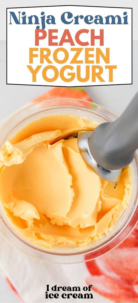 You're going to love this easy Ninja Creami peach frozen yogurt recipe! It's a high-protein dessert that's healthy, but tastes fantastic. It's a delicious treat that's so simple to make! Mango Frozen Yogurt Recipe, Peach Frozen Yogurt Recipe, Peach Frozen Yogurt, Mango Frozen Yogurt, Easy Frozen Yogurt, Homemade Frozen Yogurt, Ninja Ice Cream Recipe, Protein Ice Cream Recipe, Frozen Yogurt Recipes