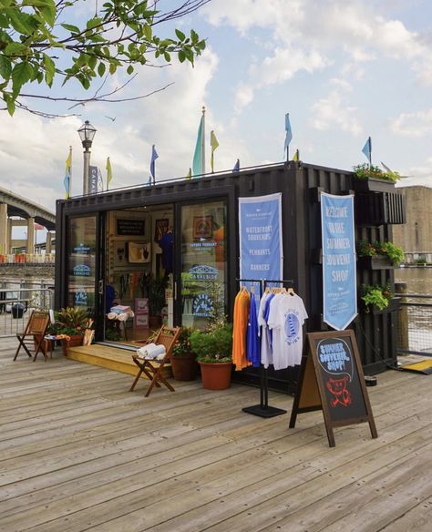 Shipping Container Pop Up Shop, Container Surf Shop, Container Retail Store Design, Shipping Container Boutique, Shipping Container Coffee Shop, Shipping Container Store, Rv Design, Container Coffee Shop, Oxford Pennant